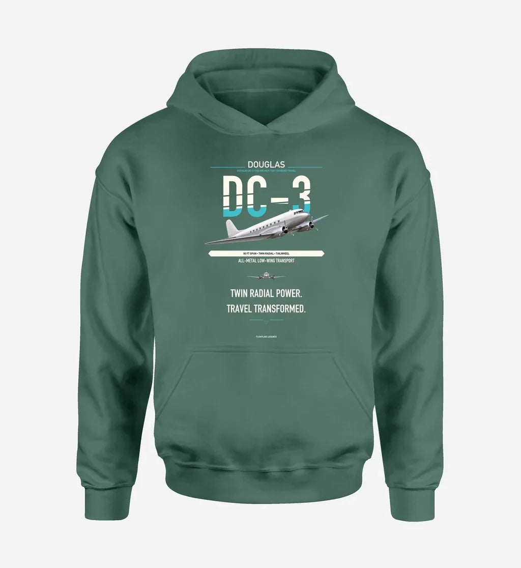 Douglas DC-3 design on green double-side hoodie, single-side print