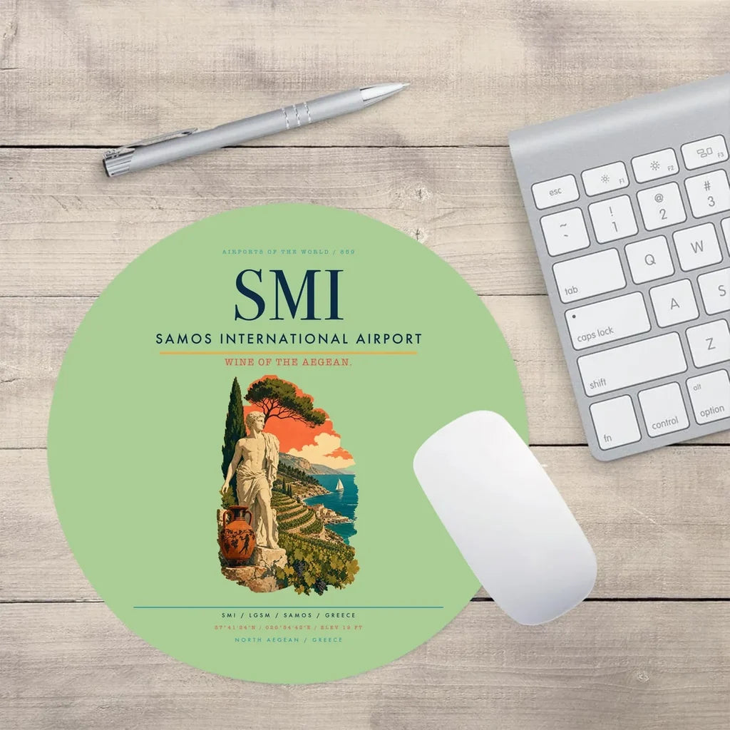 Samos International Airport (SMI) design on light green round mouse pad