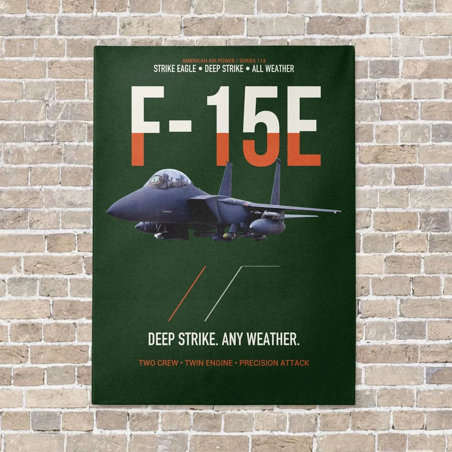 F-15E Strike Eagle Deep Strike Any Weather vertical canvas print - no frame - dark green background