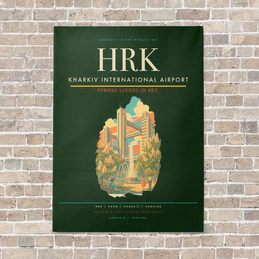 Kharkiv International Airport HRK vertical canvas print - no frame - dark green background