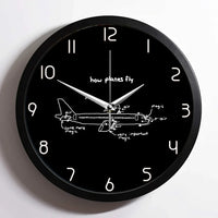 Thumbnail for How Planes Fly aviation design on premium wood and metal wall clock.