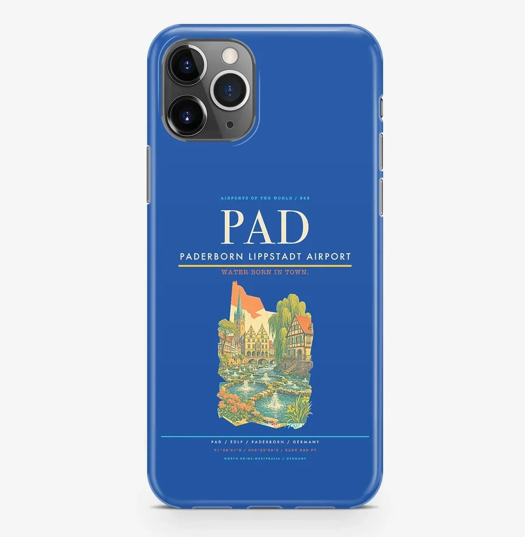 Paderborn Airport (PAD) design on blue iPhone 16 Pro MagSafe case