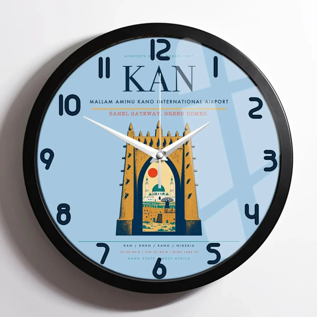 Mallam Aminu Kano International Airport (KAN) design on light blue framed wall clock