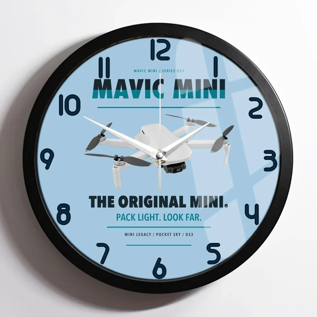 DJI Mavic Mini design on light blue framed wall clock