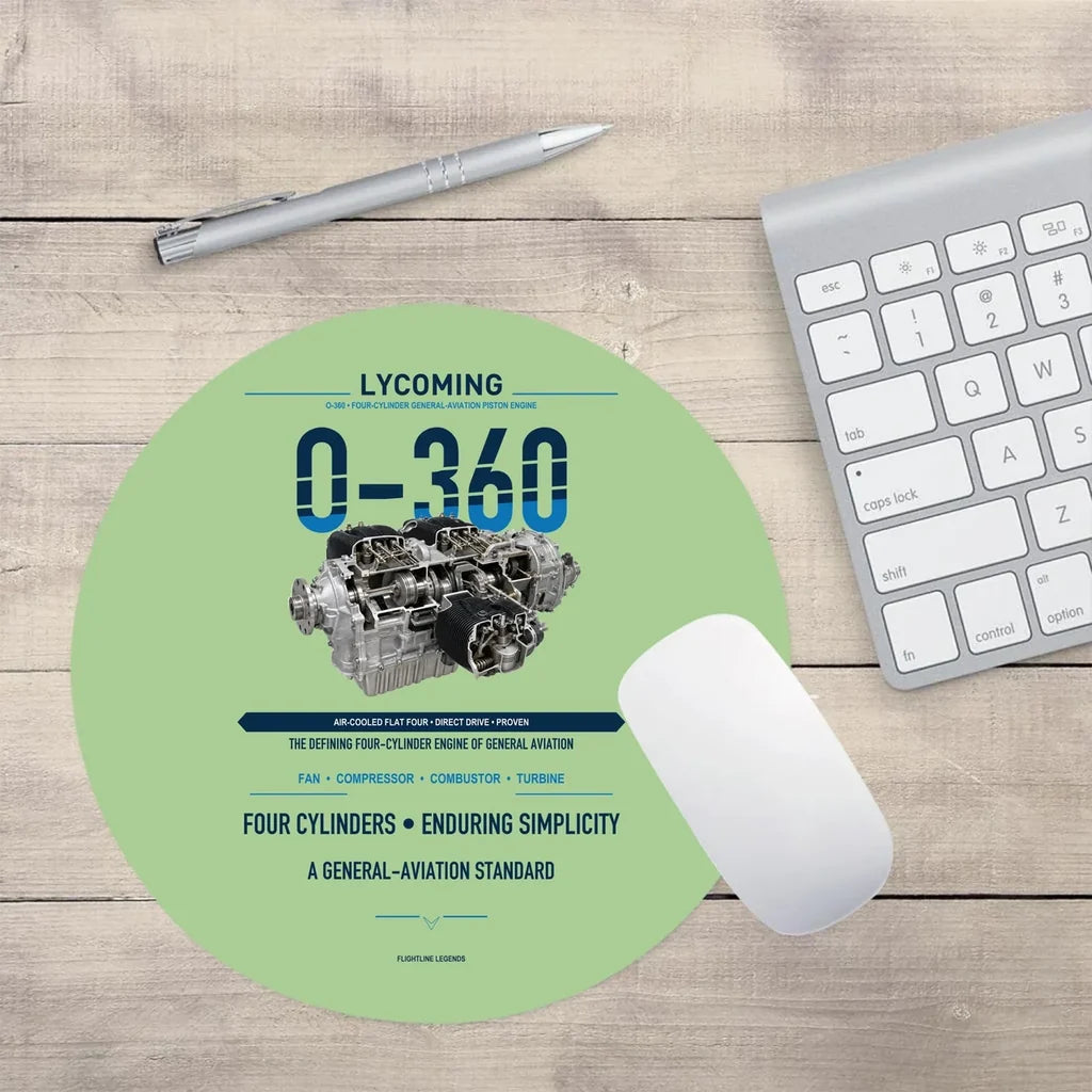 O-360 design on light green round mouse pad