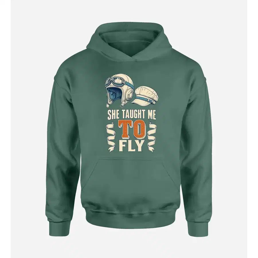 SIGNAL 540 - She Taught Me To Fly design on green hoodie single side