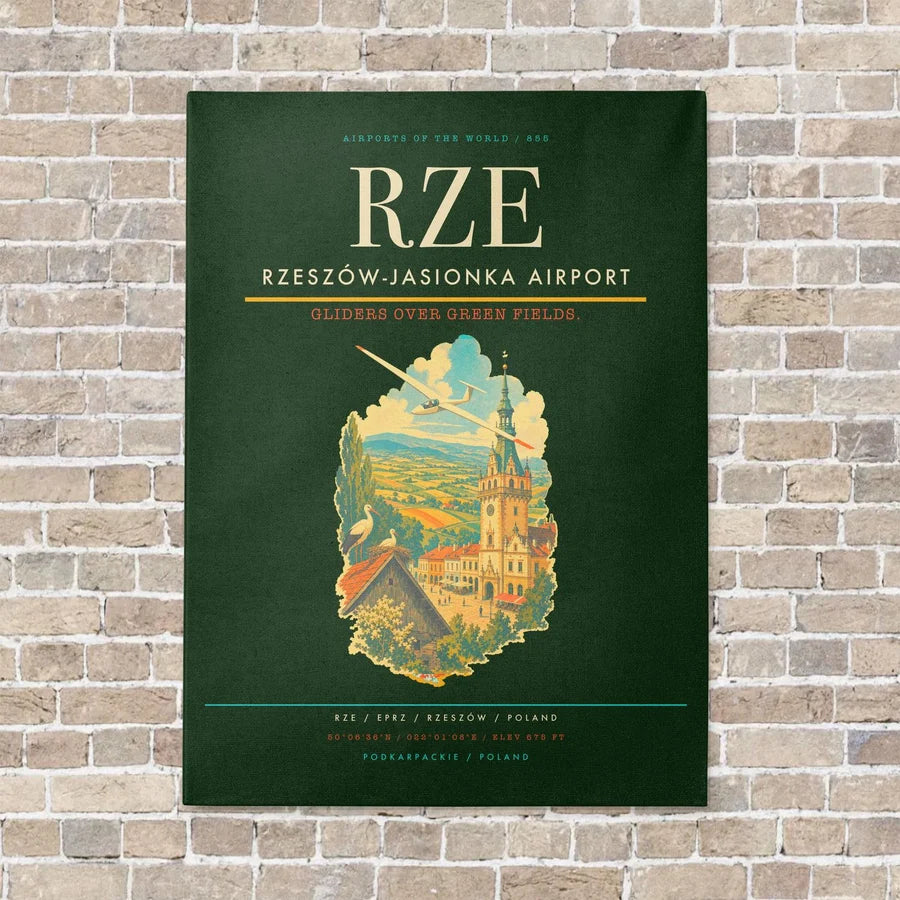 Rzeszów-Jasionka Airport RZE vertical canvas print - no frame - dark green background