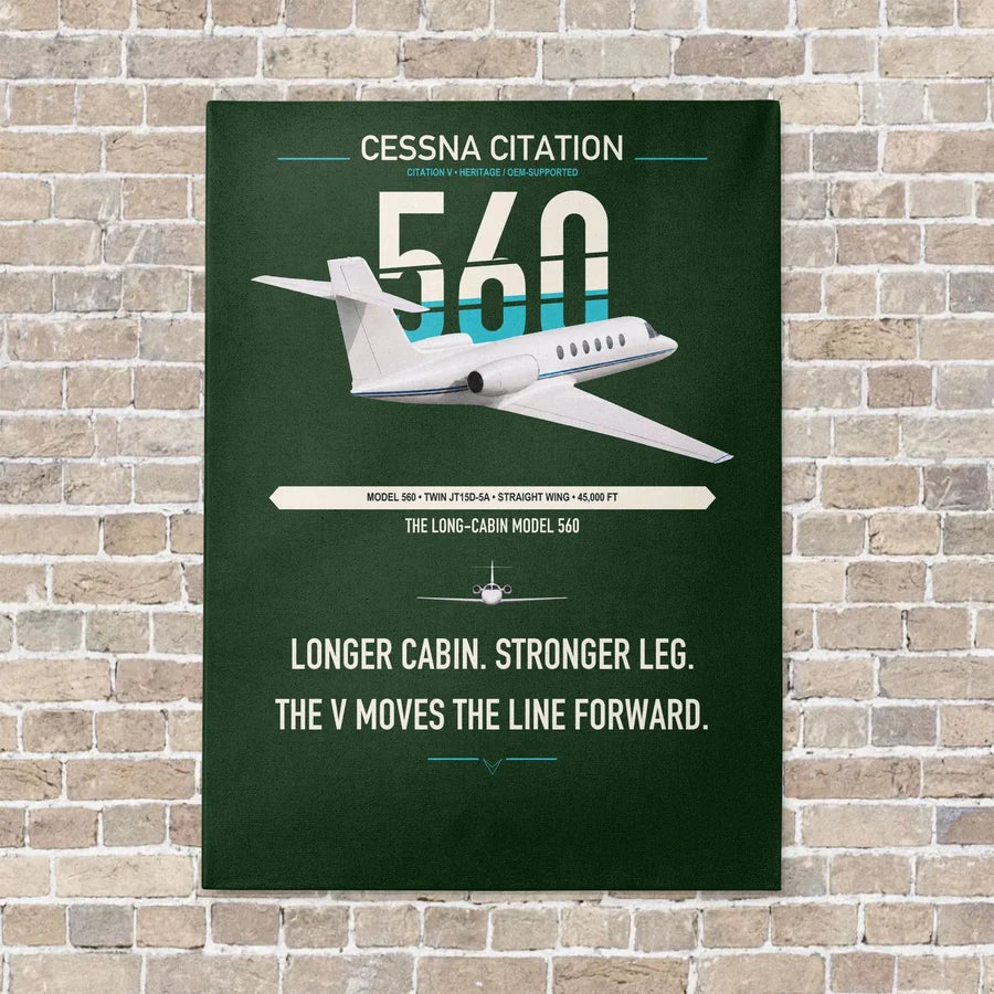 Cessna Citation 560 - Citation V vertical canvas print - no frame - dark green background