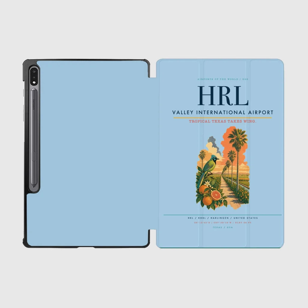 Valley International Airport (HRL) design on light blue samsung tablet tablet case