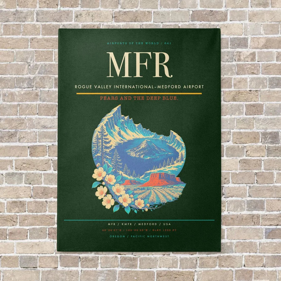 Rogue Valley International–Medford Airport MFR vertical canvas print - no frame - dark green background