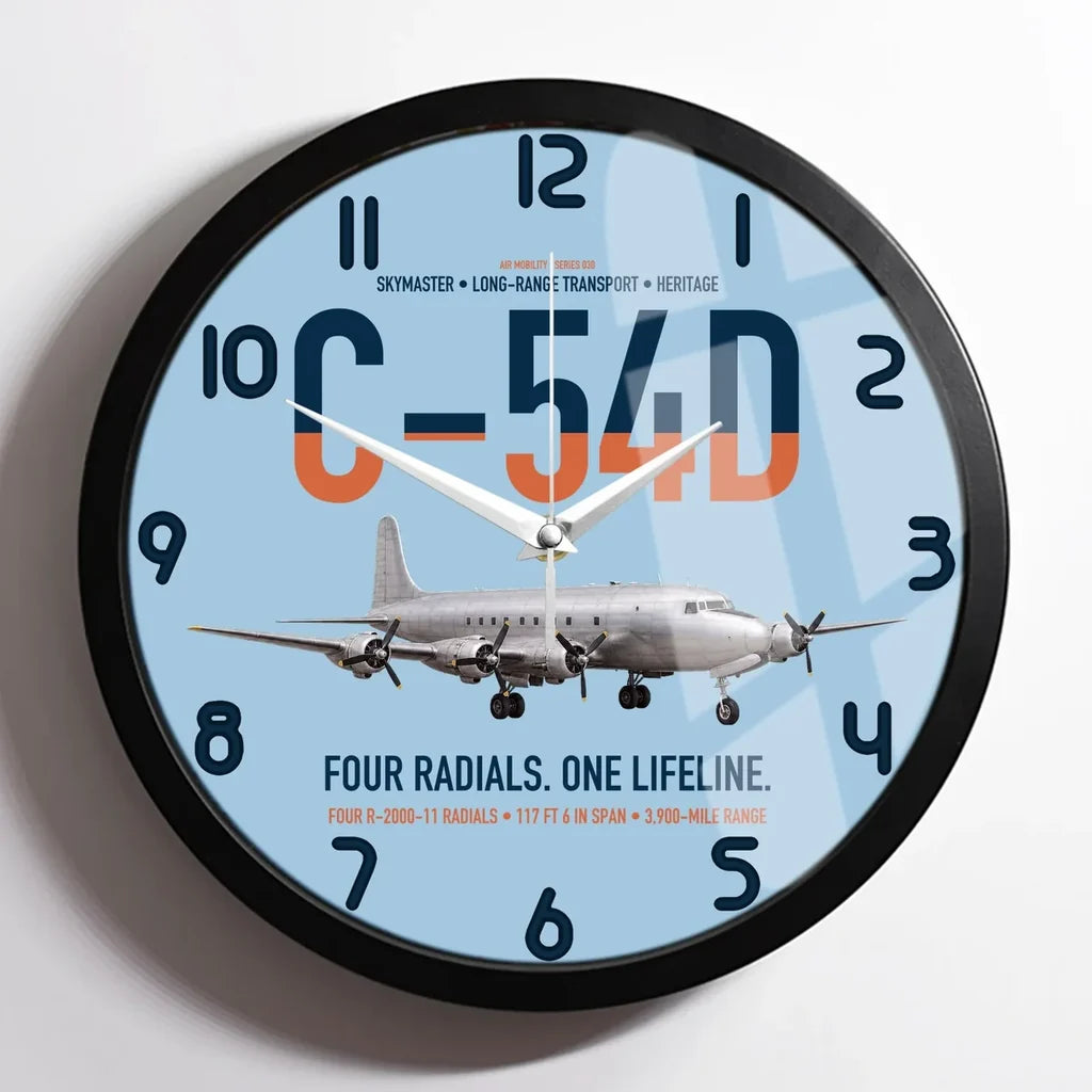 C-54D Skymaster design on light blue framed wall clock