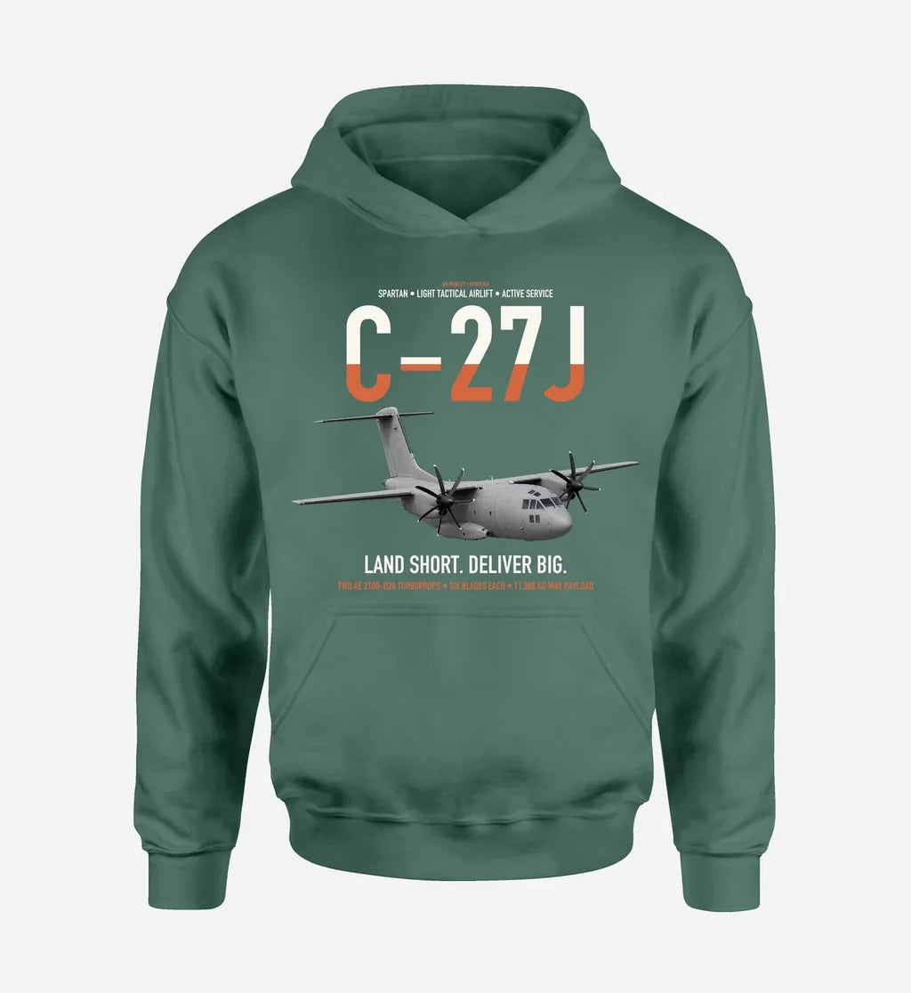 C-27J Spartan design on green double-side hoodie, single-side print