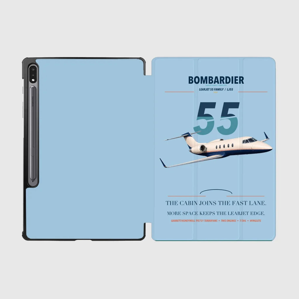Bombardier Learjet 55 design on light blue samsung tablet tablet case