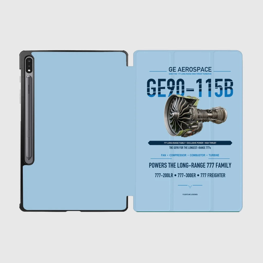 GE90-115B design on light blue samsung tablet tablet case