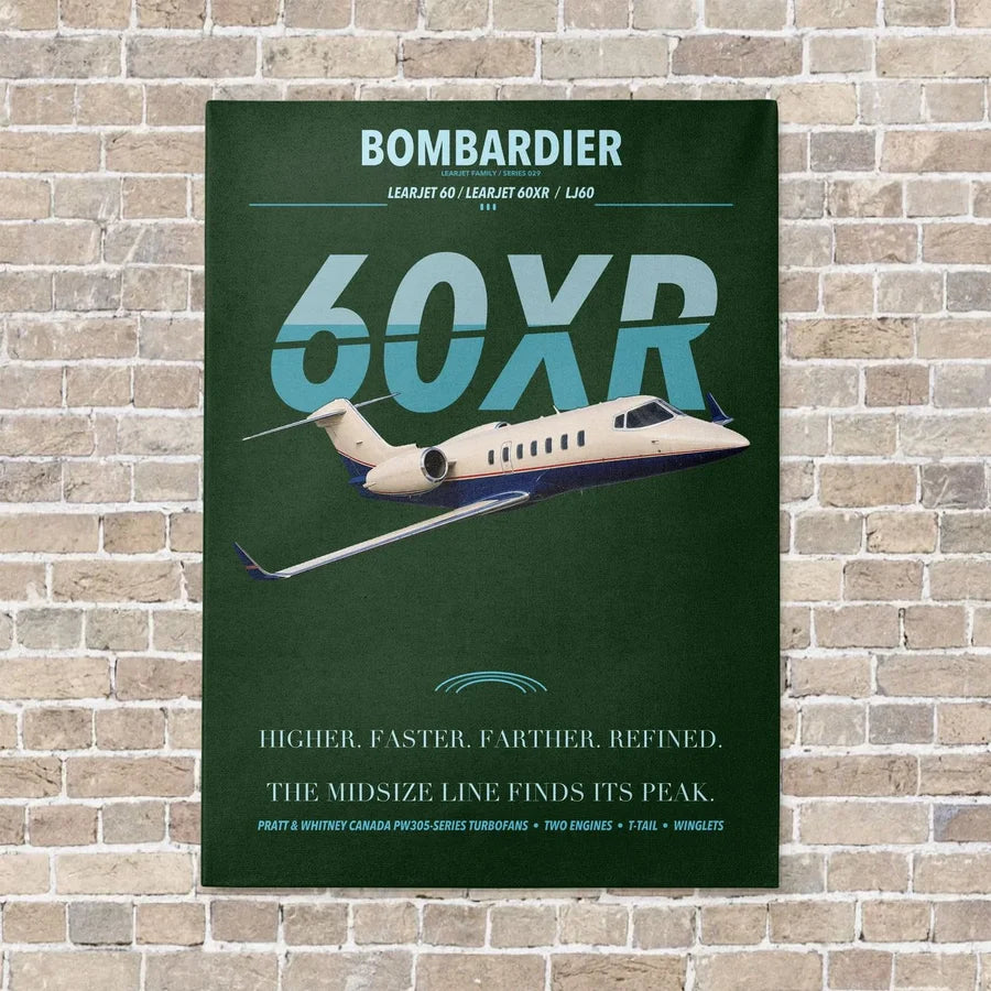Bombardier Learjet 60XR vertical canvas print - no frame - dark green background