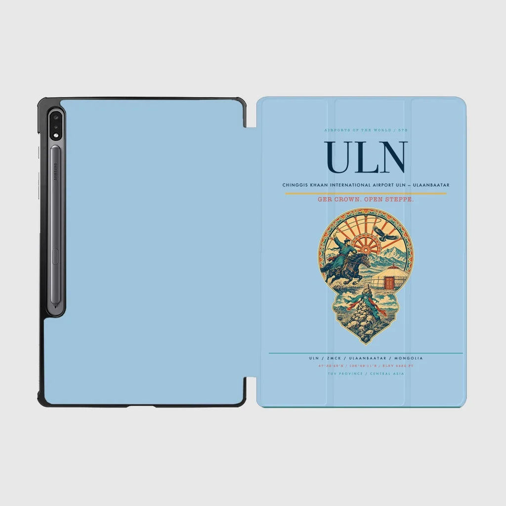 Chinggis Khaan International Airport (ULN) design on light blue samsung tablet tablet case