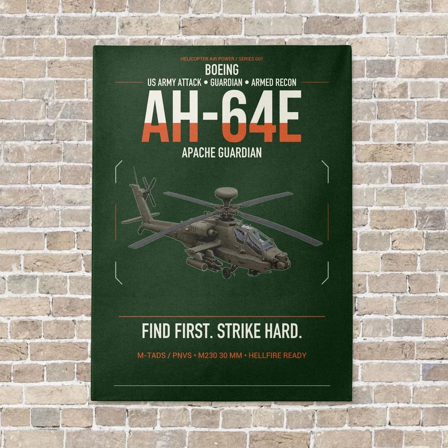 Boeing AH-64E Apache Guardian vertical canvas print - no frame - dark green background