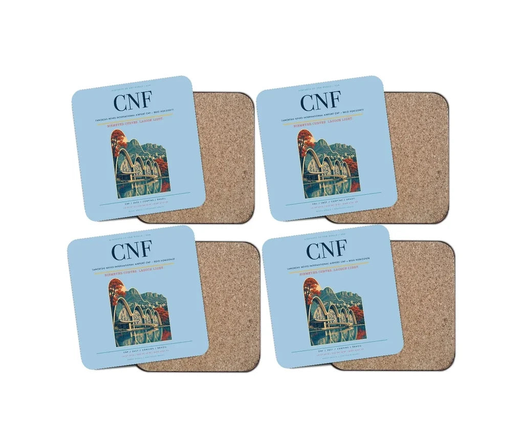 Tancredo Neves International Airport (CNF) design on light blue 4 pieces set coaster