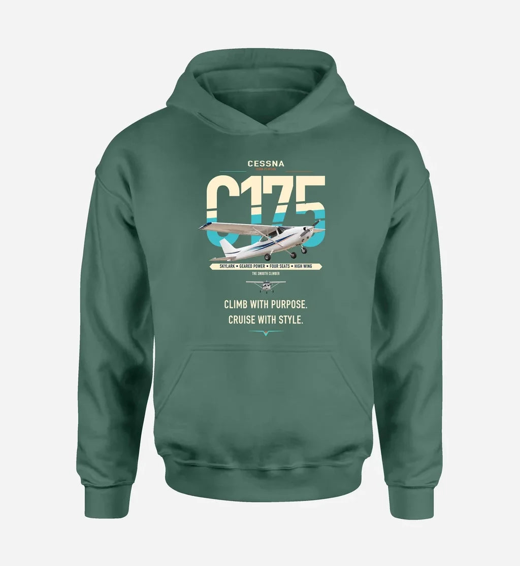 Cessna 175 Skylark design on green double-side hoodie, single-side print