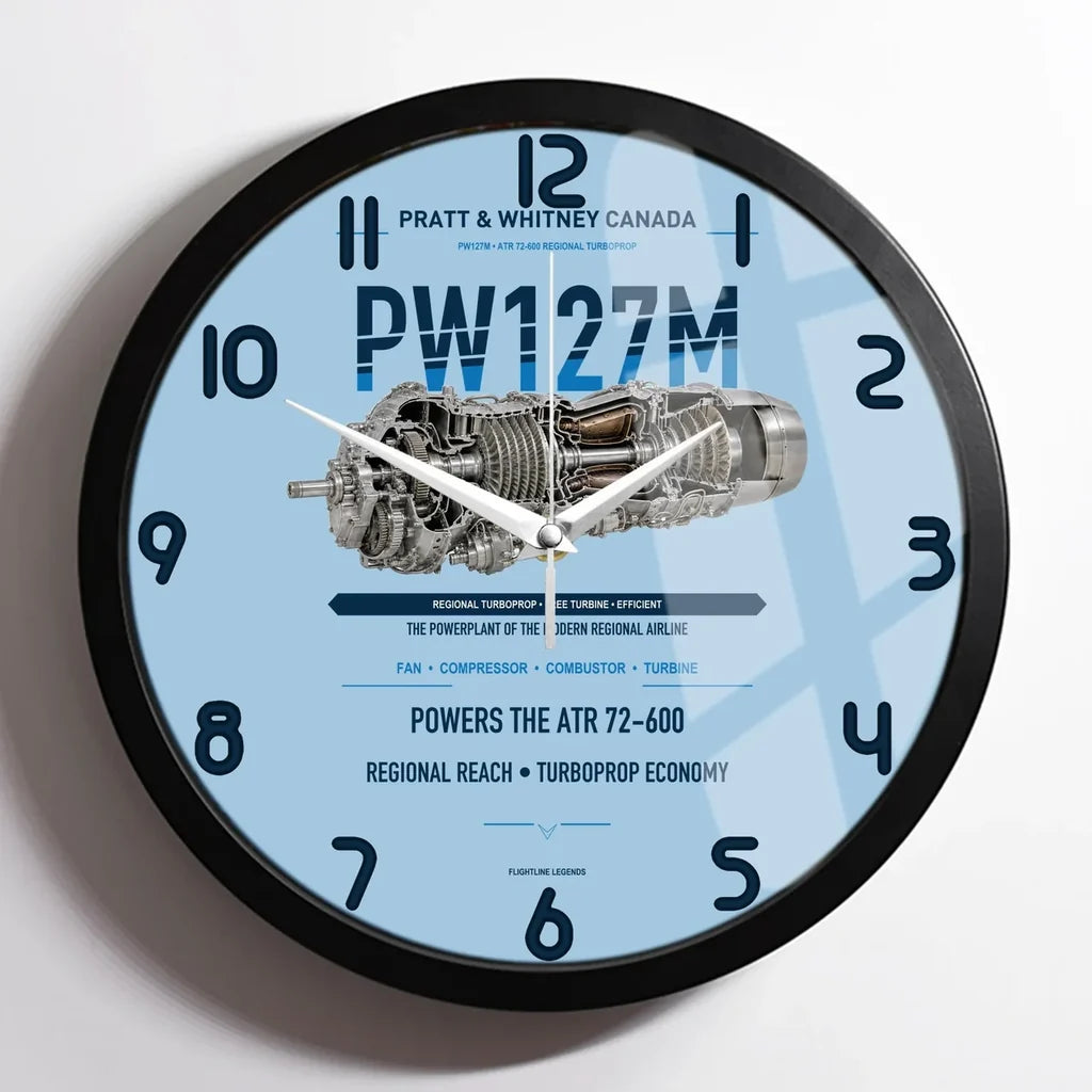 PW127M design on light blue framed wall clock