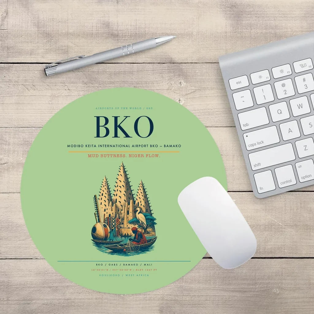 Modibo Keita International Airport (BKO) design on light green round mouse pad