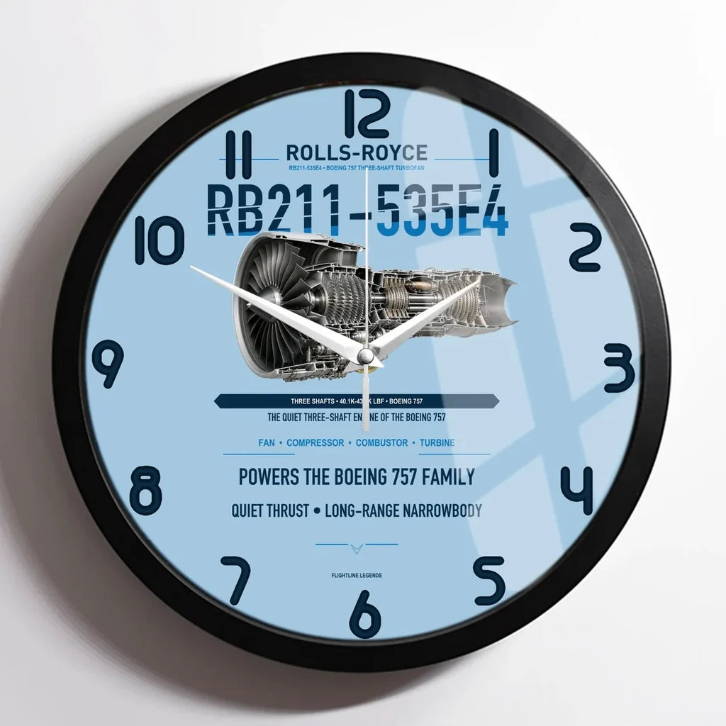 RB211-535E4 design on light blue framed wall clock