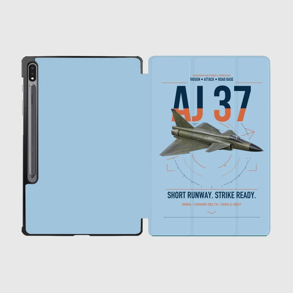 Saab AJ 37 Viggen design on light blue samsung tablet tablet case