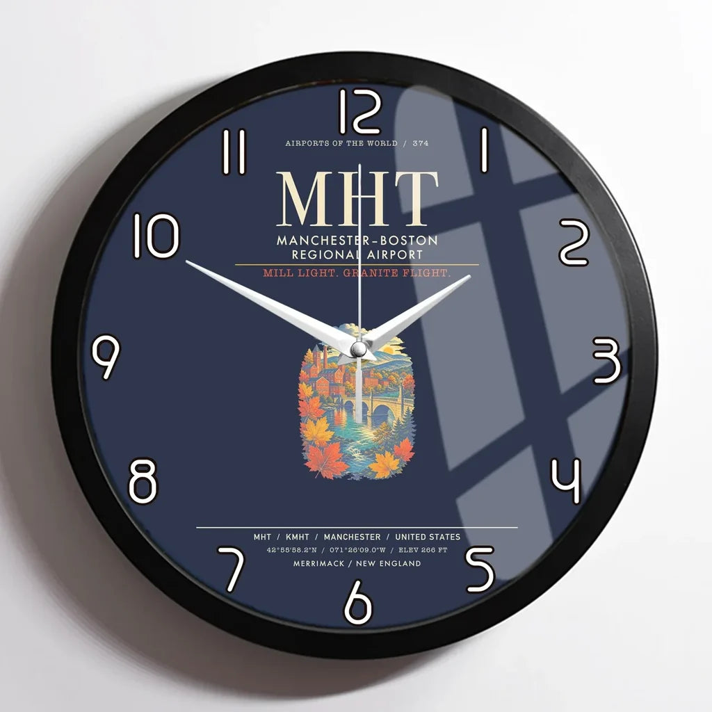 ManchesterBoston Regional Airport MHT Wall-Clock Framed - Navy Blue