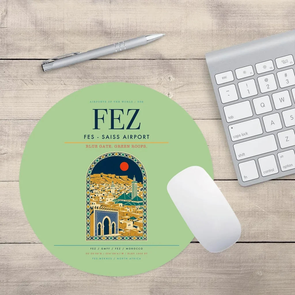 Fes (FEZ) design on light green round mouse pad