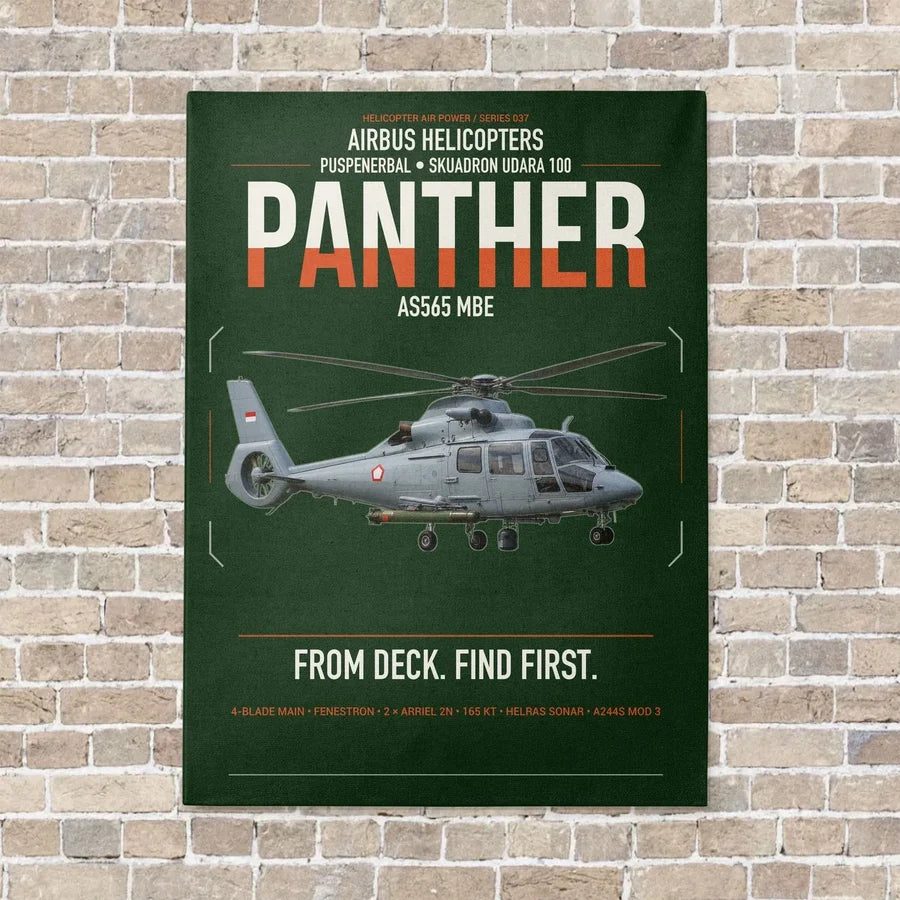 Airbus Helicopters AS565 MBe Panther vertical canvas print - no frame - dark green background