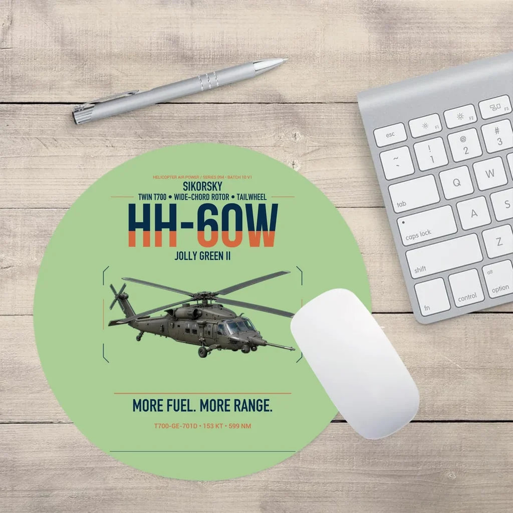 Sikorsky HH-60W Jolly Green II design on light green round mouse pad