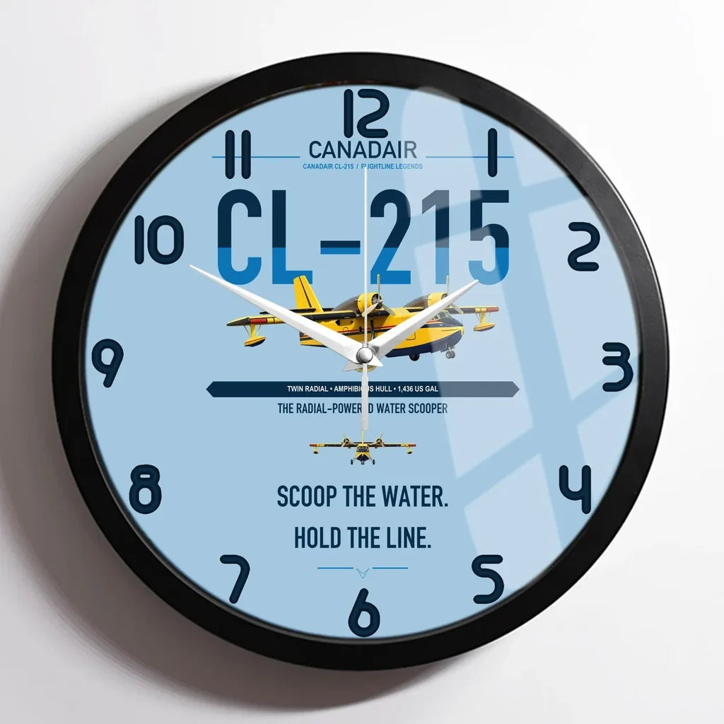 Canadair CL-215 design on light blue framed wall clock
