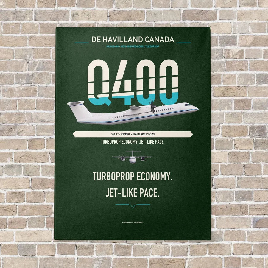 De Havilland Dash 8-400 vertical canvas print - no frame - dark green background