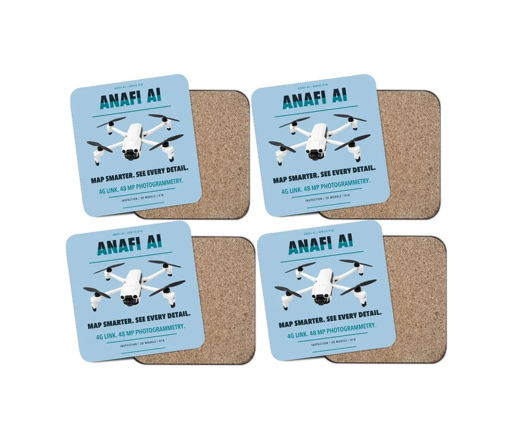 Parrot ANAFI Ai design on light blue 4 pieces set coaster