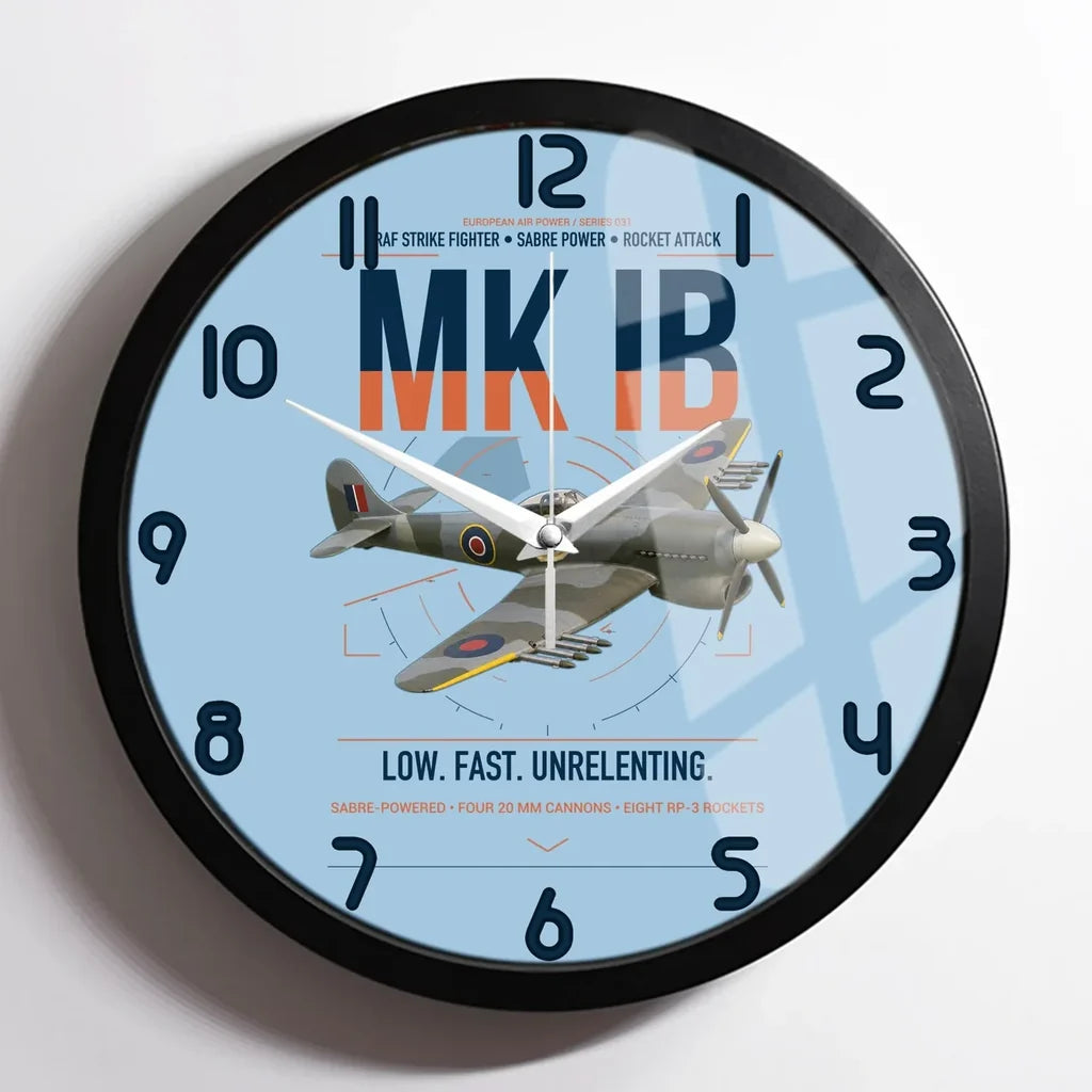 Hawker Typhoon Mk IB design on light blue framed wall clock