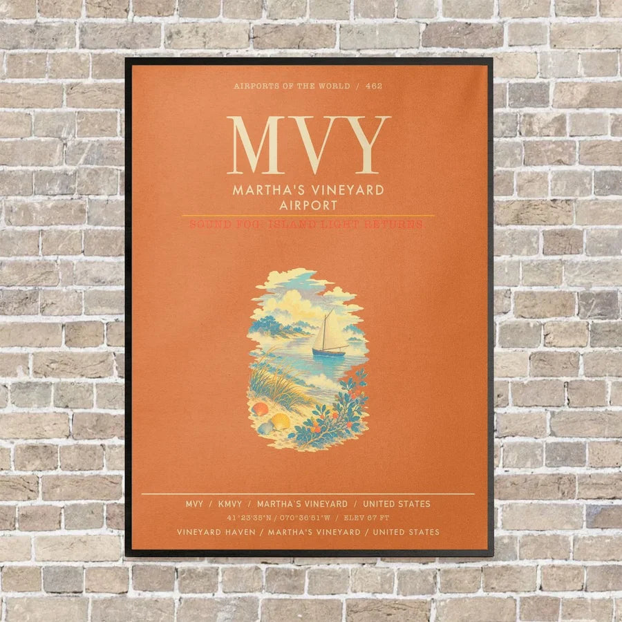 Martha's Vineyard Airport MVY - Canvas Framed - Orange