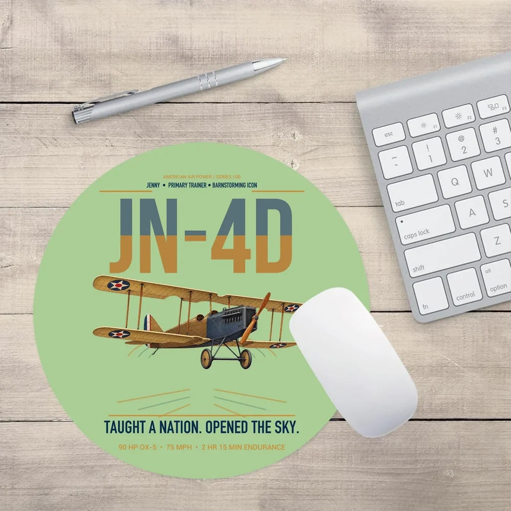 Curtiss JN-4D Jenny design on light green round mouse pad