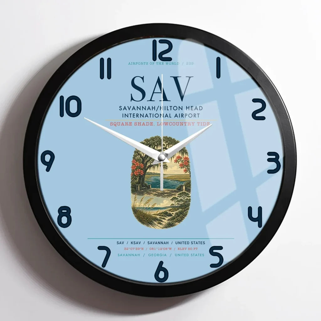 Savannah-Hilton Head International Airport (SAV) design on light blue framed wall clock