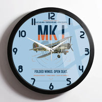 Thumbnail for Fairey Swordfish Mk I design on light blue framed wall clock