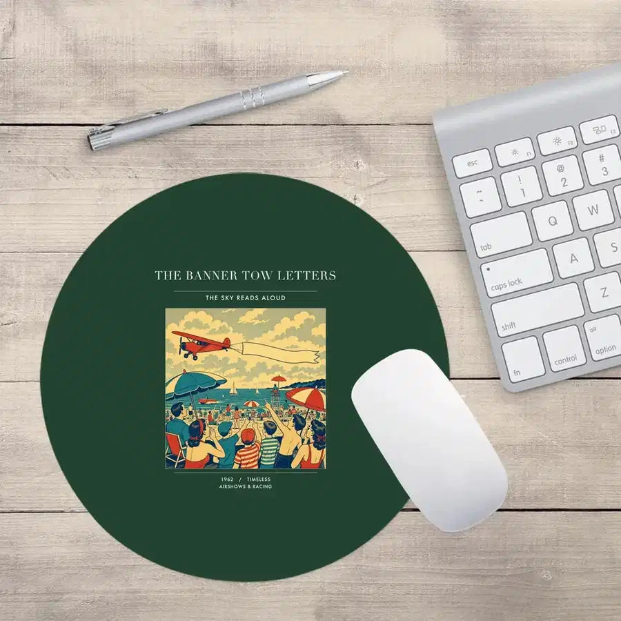 VINTAGE G4472 - The Banner Tow Letters - Designed Mouse Pads design on darkgreen round