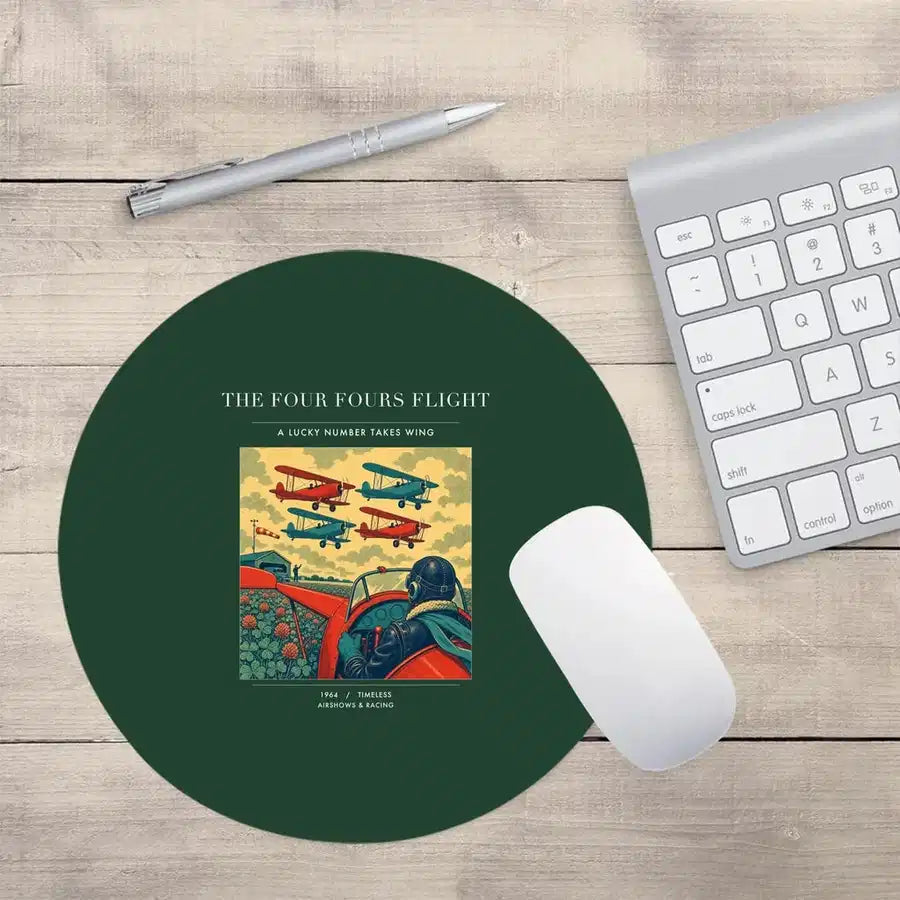 VINTAGE G4444 - The Four Fours Flight - Designed Mouse Pads design on darkgreen round