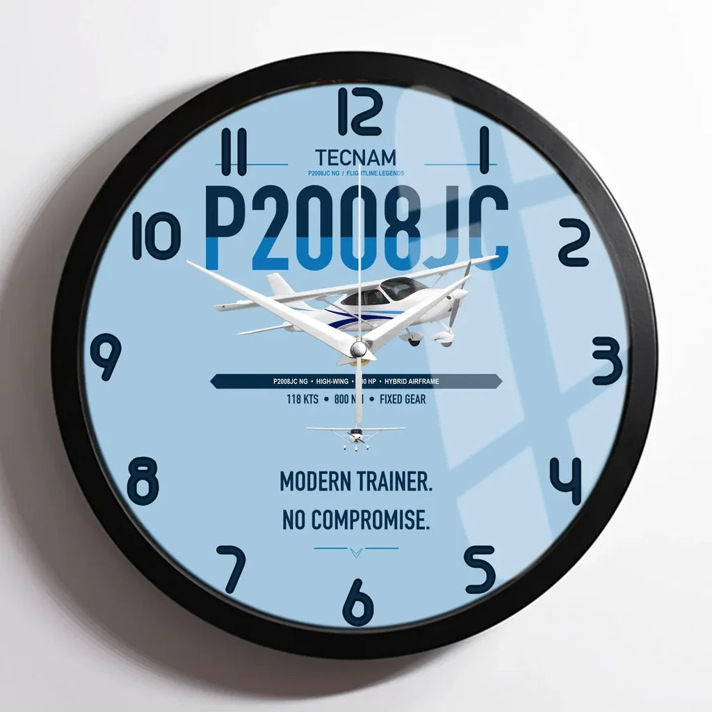 Tecnam P2008JC NG design on light blue framed wall clock