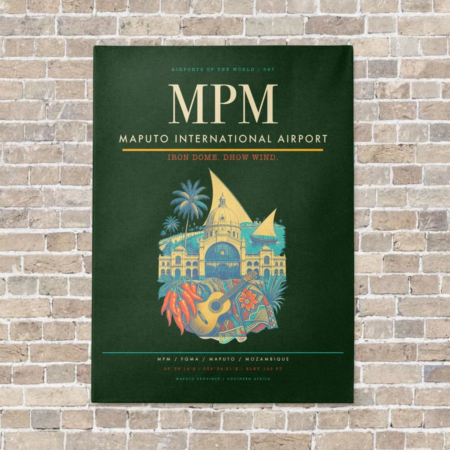 Maputo International Airport MPM vertical canvas print - no frame - dark green background