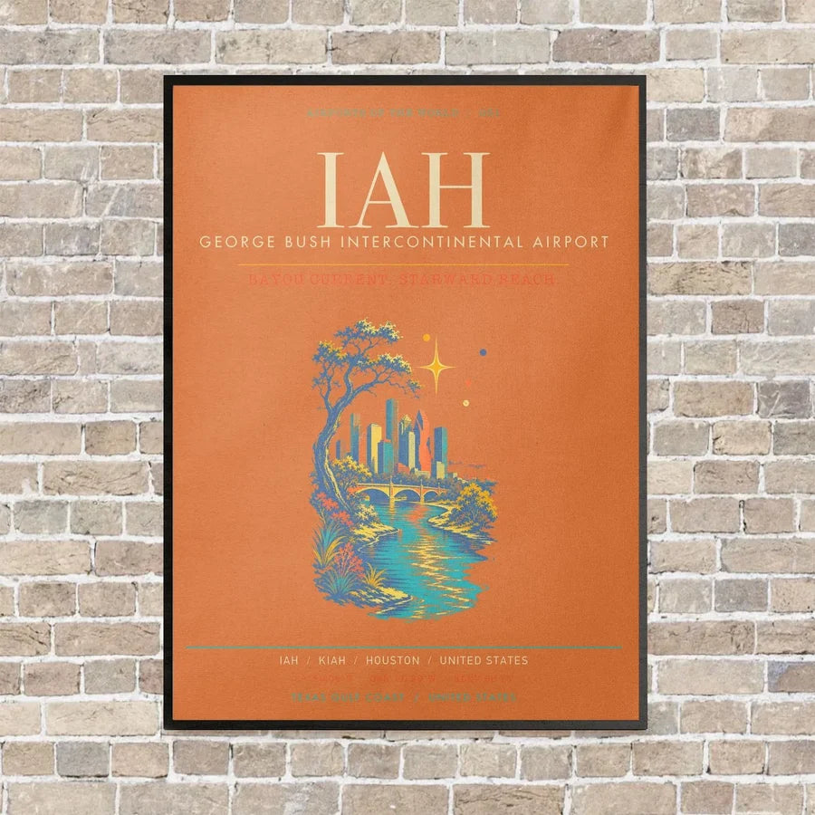 Houston George Bush Intercontinental Airport IAH - Canvas Framed - Orange