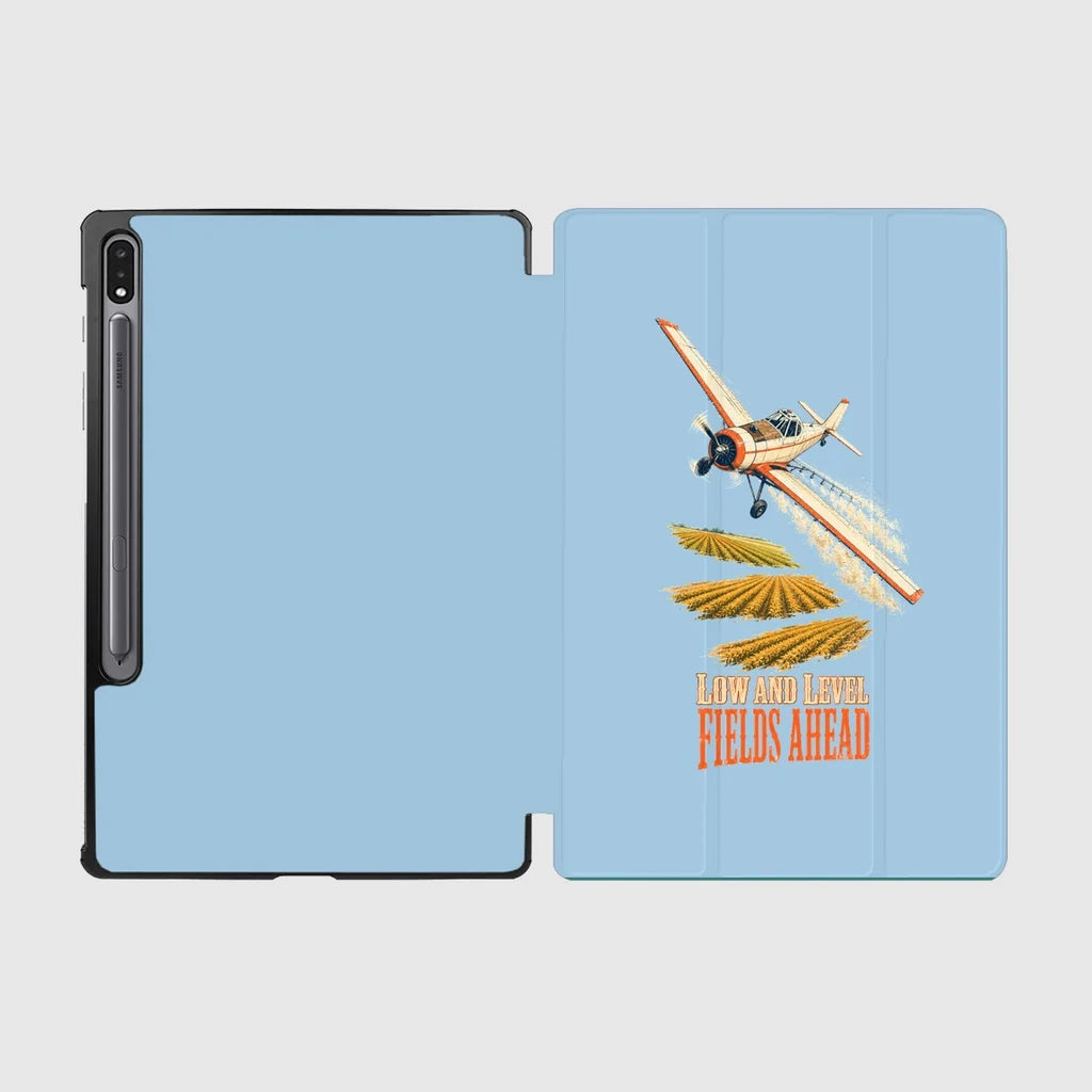 Low And Level Fields Ahead design on light blue samsung tablet tablet case