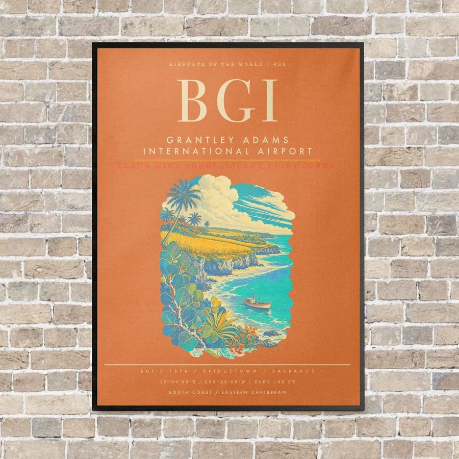 Grantley Adams International Airport BGI - Canvas Framed - Orange