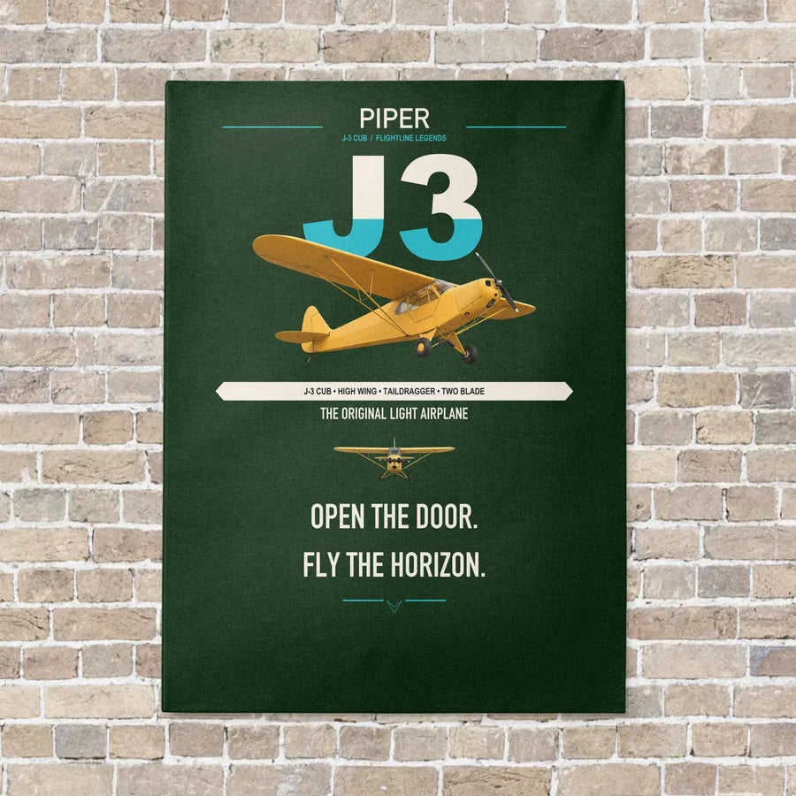 Piper J-3 Cub vertical canvas print - no frame - dark green background