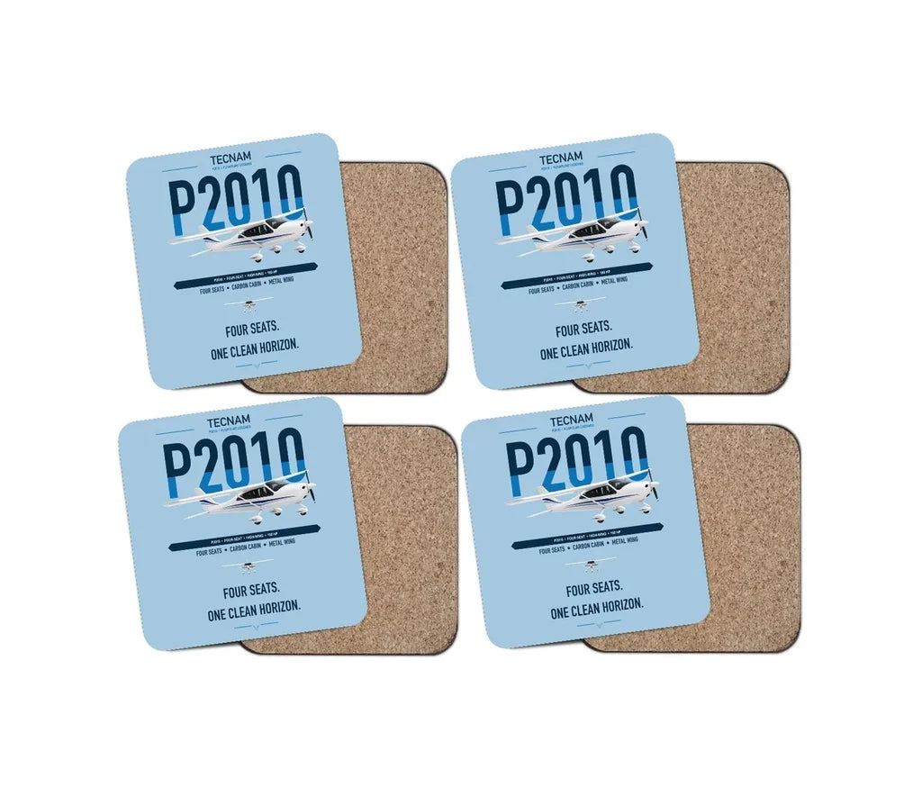 Tecnam P2010 design on light blue 4 pieces set coaster