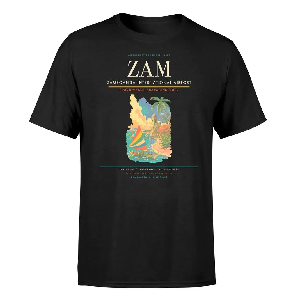 Zamboanga International Airport (ZAM) T-Shirt single-side front print in Black | zamboanga-international-airport-zam-double-side-t-shirt