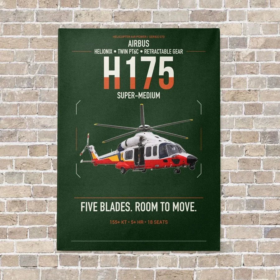 Airbus H175 vertical canvas print - no frame - dark green background